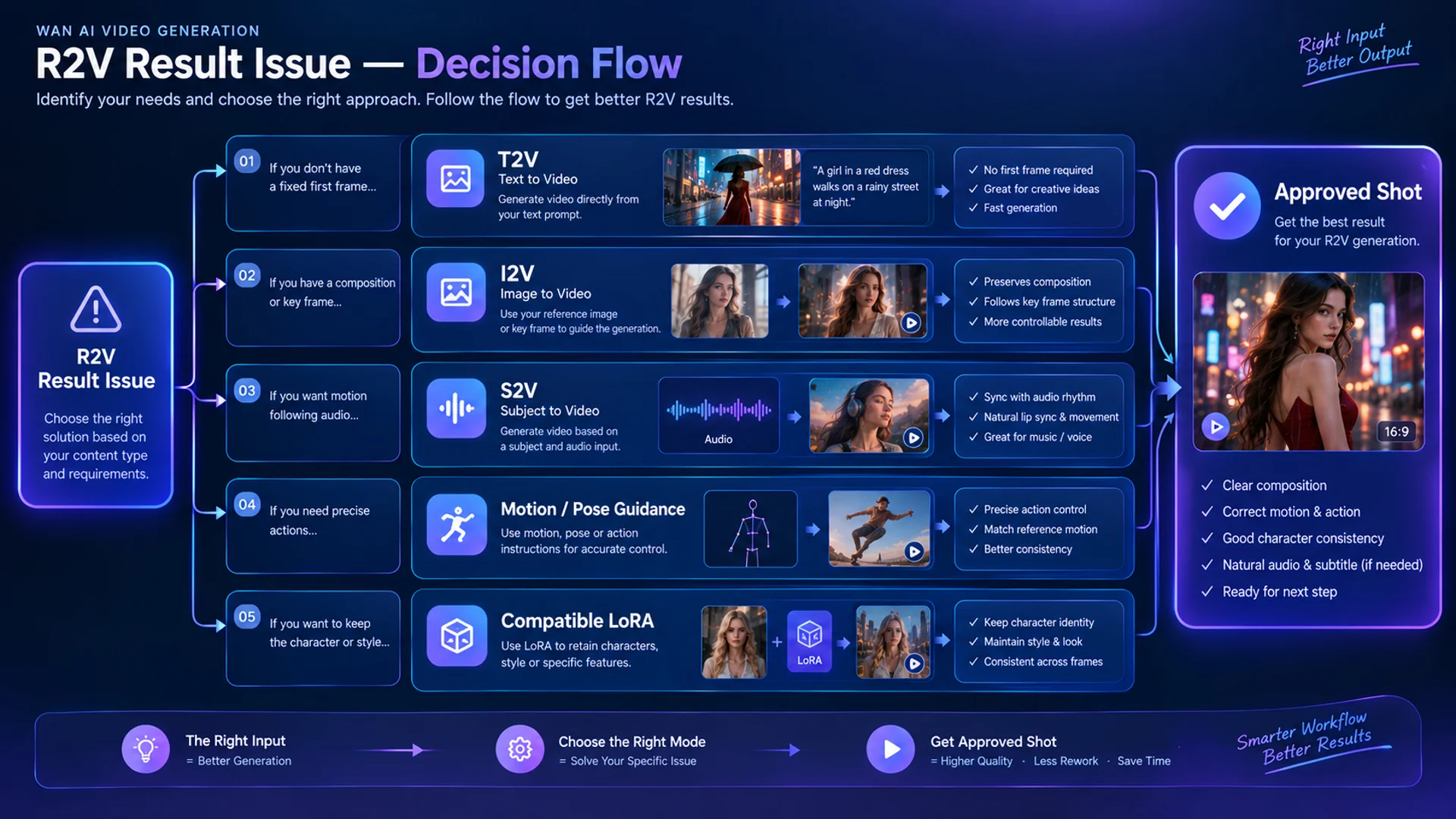 Wan mode selection flow showing the available generation paths for different shot requirements.